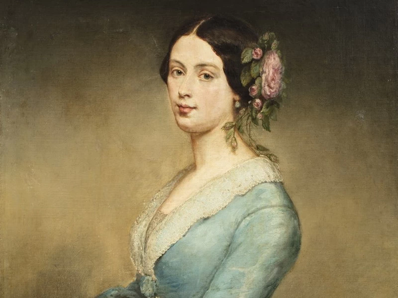 1810-Amélie Guillot-Saguez - Ritratto di donna in abito blu, 1853